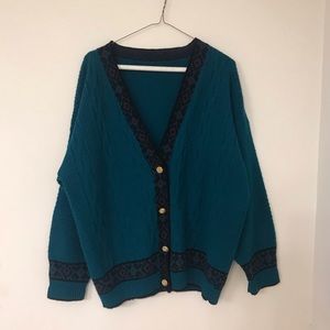 Vintage 1980 Oversized Turquoise Tribal Cardigan